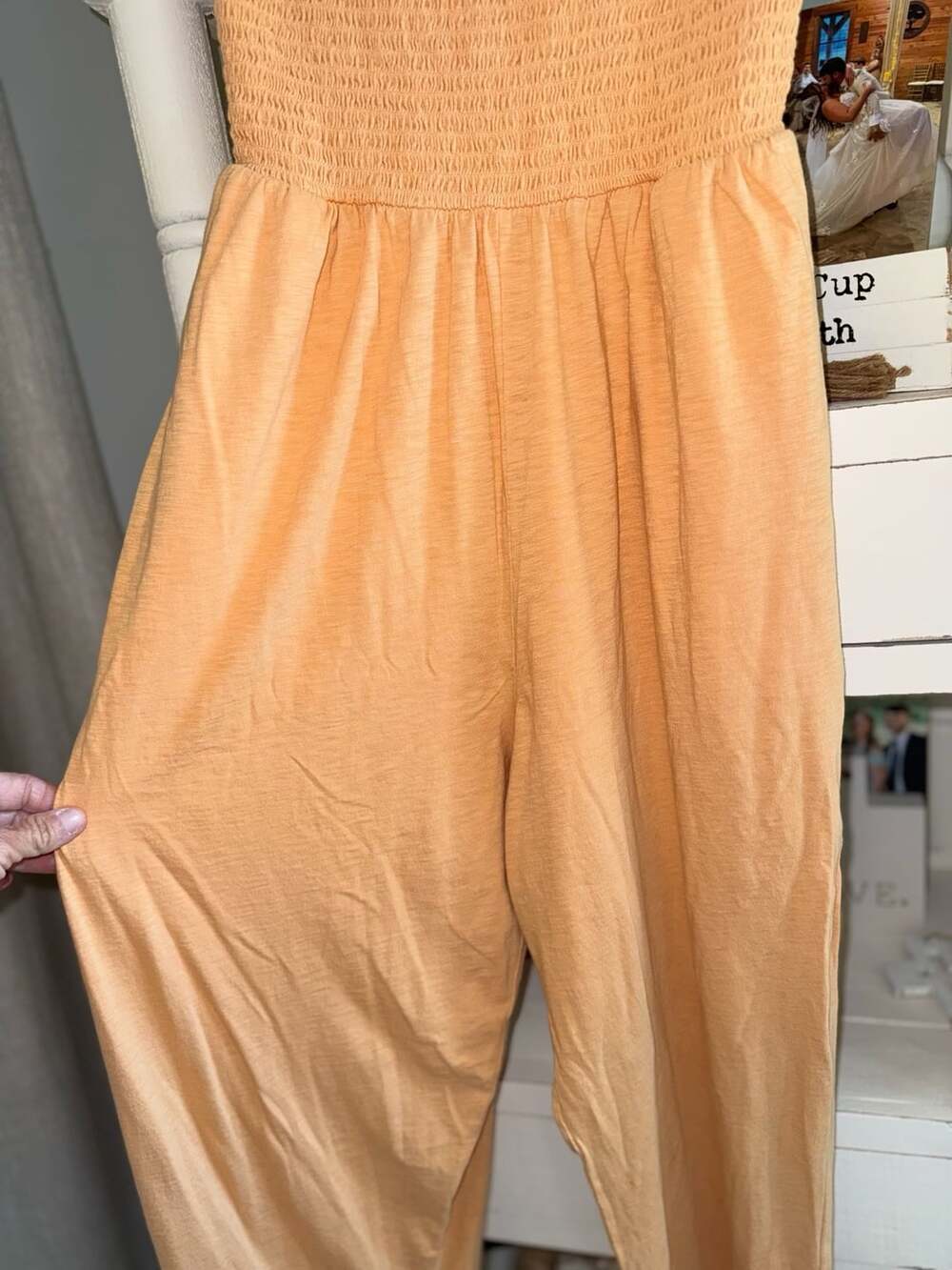American Eagle Orange Smocked Tube Top Wide Leg Jumpsuit